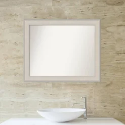 33"x27" Non-Beveled Cottage Wood Bathroom Wall Mirror White/Silver - Amanti Art: Modern Rectangular Design, Wall Mounted, Wood Frame -Amanti Art GUEST 87747261 be58 47dd a2ea df35e352600e