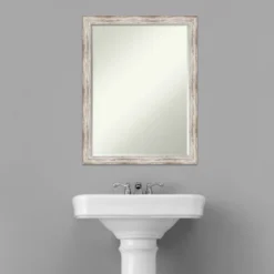 Amanti Art Distressed Cream Petite Bevel Wood Bathroom Wall Mirror 26.5 X 20.5 In. -Amanti Art GUEST 877ce00d 8f88 4f19 babf cf3267a8cea9