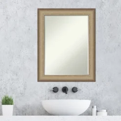 Elegant Brushed Petite Bevel Bathroom Wall Mirror -Amanti Art GUEST 8816fff1 d32c 4bdf 9b64 56853c5a8693