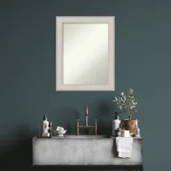 23"x29" Non-Beveled Cottage Wood Bathroom Wall Mirror White/Silver - Amanti Art: Modern Rectangle, Wall Mount, Wood Frame -Amanti Art GUEST 88f52854 b85e 408e 86ad b633506b069c