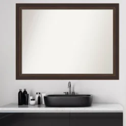43" X 32" Non-Beveled Lara Wood Bathroom Wall Mirror Bronze - Amanti Art -Amanti Art GUEST 896f1ebd c96c 4d65 8035 474204dc02a7