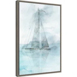 16" X 23" Sailing Boat II By Ken Roko Framed Canvas Wall Art - Amanti Art