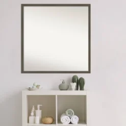 28" X 28" Non-Beveled Svelte Clay Gray Wood Bathroom Wall Mirror - Amanti Art -Amanti Art GUEST 8b5801cb 34b2 40c0 9293 607e0c494322