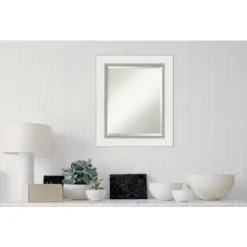 Eva White Silver Framed Bathroom Vanity Wall Mirror - Amanti Art -Amanti Art GUEST 8bf93ca9 7b70 4f1b 9843 c74c656e8342