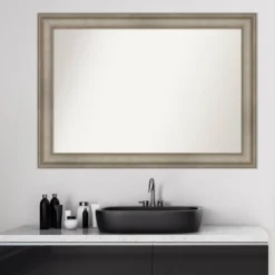 42" X 30" Non-Beveled Mezzanine Antique Narrow Wood Bathroom Wall Mirror Silver - Amanti Art -Amanti Art GUEST 8d980612 75e4 4714 97d2 c83e741a6558