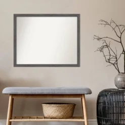 30" X 24" Non-Beveled Pinstripe Plank Gray Thin Bathroom Wall Mirror - Amanti Art -Amanti Art GUEST 8f8e4823 e070 480e 8669 f63a5c216f2e