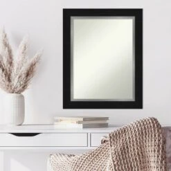 24" X 30" Non-Beveled Eva Black Silver Wall Mirror - Amanti Art -Amanti Art GUEST 90629c31 747d 468b 927b 46a39ba664d3