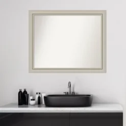 32" X 26" Non-Beveled Romano Silver Narrow Wood Bathroom Wall Mirror - Amanti Art -Amanti Art GUEST 9080c21b 6d36 4729 8635 9faa8fb83a5e