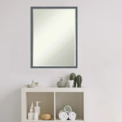 Amanti Art Dixie Blue Grey Rustic Narrow Petite Bevel Wood Bathroom Wall Mirror 25 X 19 In. -Amanti Art GUEST 92af35fc c4a7 48a4 9134 ad044355a773