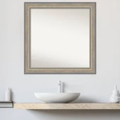31"x31" Non-Beveled Wood Bathroom Wall Mirror Fleur Silver - Amanti Art: Modern Style, Square Shape, Wall Mount, Wood Frame -Amanti Art GUEST 9420f034 2288 4a99 af96 4afa723cccd4