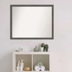 30" X 24" Non-Beveled Pinstripe Plank Gray Thin Bathroom Wall Mirror - Amanti Art -Amanti Art GUEST 9461da23 0c8e 4270 9a12 8d760b3f8e65