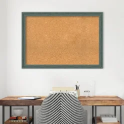 39"x27" Upcycled Wood Frame Natural Cork Board Teal/Gray - Amanti Art -Amanti Art GUEST 94946f7e deaa 4d4f 870e 13d6bfc116a5