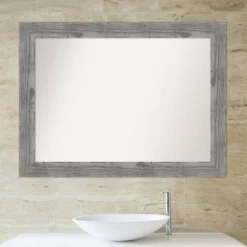 44" X 33" Non-Beveled Bridge Wood Bathroom Wall Mirror Gray - Amanti Art -Amanti Art GUEST 9501faf0 d967 47d0 973a fdb99fb9daab