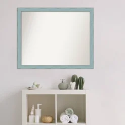 30" X 24" Non-Beveled Sky Blue Rustic Wood Bathroom Wall Mirror - Amanti Art -Amanti Art GUEST 954e6aa3 a4c8 4f28 80ce e485c8d94505
