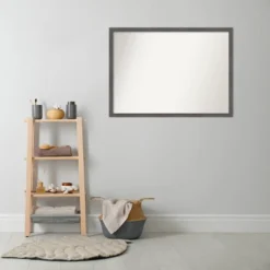 40" X 29" Non-Beveled Pinstripe Plank Gray Thin Bathroom Wall Mirror - Amanti Art -Amanti Art GUEST 95807b71 41d7 4007 898b 1d5d089d7bb4