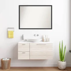 40"x29" Non-Beveled Wood Bathroom Wall Mirror Black - Amanti Art: Modern Rectangle, Wall Mount, Includes Hardware -Amanti Art GUEST 95a5bd23 0559 4d66 b381 af30a6886f19
