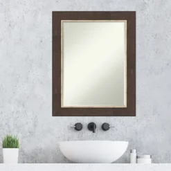 Amanti Art Lined Bronze Petite Bevel Bathroom Wall Mirror 29 X 23 In. -Amanti Art GUEST 969e75a0 c713 4215 8224 f390884b5768