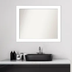 32" X 26" Non-Beveled Wedge White Bathroom Wall Mirror - Amanti Art -Amanti Art GUEST 96b30c3c 3566 4d1f 8dc8 b15ca79db695