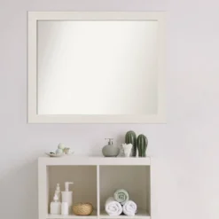 32" X 26" Non-Beveled Rustic Plank White Narrow Bathroom Wall Mirror - Amanti Art -Amanti Art GUEST 96ccc448 8a18 40af a01e 781f93ec3a07