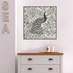 22" X 22" Peacock Garden III BW By Miranda Thomas Framed Canvas Wall Art Gray Wash - Amanti Art -Amanti Art GUEST 9906b960 1d70 4b01 aaff 54ff049e05ba
