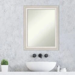 23" X 29" Non-Beveled Trio White Wash Silver Bathroom Wall Mirror - Amanti Art -Amanti Art GUEST 9a351176 b467 4ce6 93da 8b3a4a8c52e6