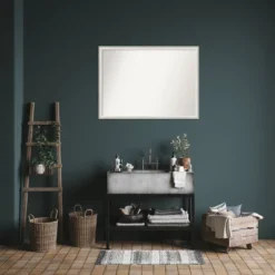 40"x29" Non-Beveled Two Tone Wood Bathroom Wall Mirror Silver - Amanti Art: Modern Vanity Accessory, Wall Mount -Amanti Art GUEST 9a71c75f 3b47 436c acbe 53fec2c7931d