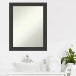 22" X 28" Non-Beveled Rustic Plank Espresso Narrow Bathroom Wall Mirror - Amanti Art -Amanti Art GUEST 9c472df1 d7c3 47b9 af89 9aaf066edc1f