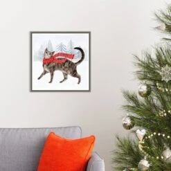 16" X 16" Christmas Cats And Dogs I By Victoria Borges Framed Canvas Wall Art - Amanti Art -Amanti Art GUEST 9c4f180e ed71 4486 a24e da5badb07566