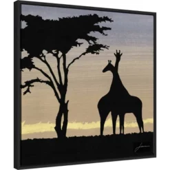22" X 22" Savanna Giraffes IV By James Burghardt Framed Canvas Wall Art Black - Amanti Art