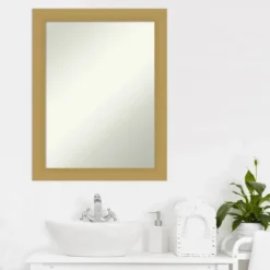 22" X 28" Non-Beveled Grace Bathroom Wall Mirror Brushed Gold - Amanti Art -Amanti Art GUEST 9c91aca6 eaba 41bd 932d c7c8a6fd7d90