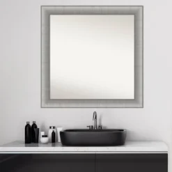 31" X 31" Non-Beveled Elegant Bathroom Wall Mirror Brushed Pewter - Amanti Art -Amanti Art GUEST a06fe5be 9f82 43f0 972e 4fbdc51486d1