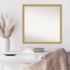 28" X 28" Non-Beveled Grace Brushed Gold Narrow Wall Mirror - Amanti Art -Amanti Art GUEST a0776bf3 39a1 4766 a927 1e554da0fb35