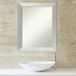 22" X 28" Non-Beveled Brushed Sterling Wood Bathroom Wall Mirror Silver - Amanti Art -Amanti Art GUEST a0e0466f 982a 4876 8591 5d627f5b775e