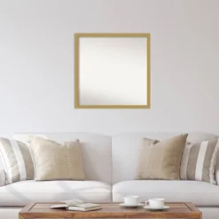 28" X 28" Non-Beveled Grace Brushed Gold Narrow Wall Mirror - Amanti Art -Amanti Art GUEST a11c96dd 73c7 4e92 a98e ae26cce979ba