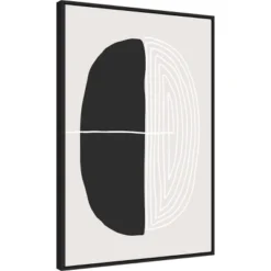 23" X 33" Black And White Oval By Incado Framed Canvas Wall Art Print - Amanti Art