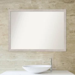 41" X 30" Non-Beveled Marred Wood Bathroom Wall Mirror Silver - Amanti Art -Amanti Art GUEST a276ca0e 3b0c 4dcc bd55 19697c6abeda