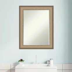Elegant Brushed Petite Bevel Bathroom Wall Mirror -Amanti Art GUEST a280b1d9 1a3c 44b6 a5a2 ae7742889389