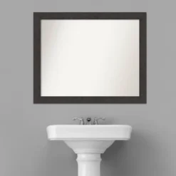 32" X 26" Non-Beveled Rustic Plank Espresso Narrow Bathroom Wall Mirror - Amanti Art -Amanti Art GUEST a287f889 5ea5 4bae 869c 28e31560c36d