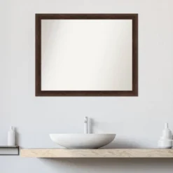 31"x25" Non-Beveled Narrow Wood Bathroom Wall Mirror Warm Walnut - Amanti Art: Rectangle, Wall Mount, No Assembly -Amanti Art GUEST a2ddf3ef d1ef 434c b3cc 2cec07fee3f9