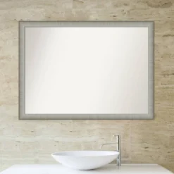 41" X 30" Non-Beveled Elegant Narrow Bathroom Wall Mirror Brushed Pewter - Amanti Art -Amanti Art GUEST a323de5d 2af7 44c5 a3d4 623041c4b27a