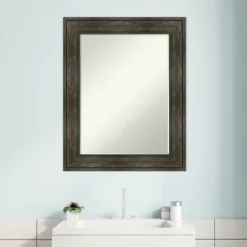 Amanti Art Rail Rustic Char Petite Bevel Bathroom Wall Mirror 29.75 X 23.75 In. -Amanti Art GUEST a5a6b99e 801d 4495 a63e be9916dadf57