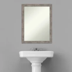 21" X 27" Non-Beveled Marred Wood Bathroom Wall Mirror Pewter - Amanti Art -Amanti Art GUEST a65ed07b c0c3 4cd2 ac11 69b5073a4189