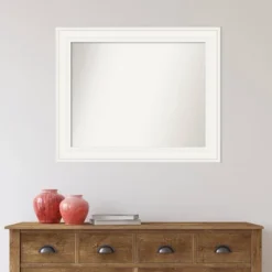34" X 28" Non-Beveled Ridge White Bathroom Wall Mirror - Amanti Art -Amanti Art GUEST a66177df ca28 4025 b34d 2c4a71868e20
