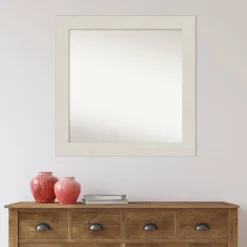 32" X 32" Non-Beveled Rustic Plank White Bathroom Wall Mirror - Amanti Art -Amanti Art GUEST a91122b8 115c 4dba aa99 e094782986e3