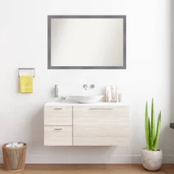 39"x27" Non-Beveled Edwin Wood Bathroom Wall Mirror Gray - Amanti Art: Modern Rectangle, Wall Mount -Amanti Art GUEST abc36e05 5214 431e 8f41 752c570c9135