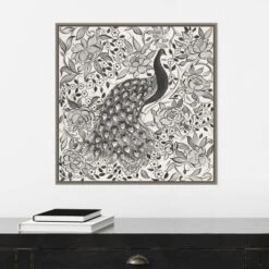 22" X 22" Peacock Garden III BW By Miranda Thomas Framed Canvas Wall Art Gray Wash - Amanti Art -Amanti Art GUEST acb06a1c 8ac0 4501 8dd7 14ad926032dc
