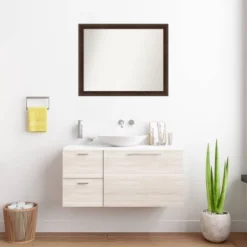 31"x25" Non-Beveled Narrow Wood Bathroom Wall Mirror Warm Walnut - Amanti Art: Rectangle, Wall Mount, No Assembly -Amanti Art GUEST ad31c0a2 9673 45b1 b4fe cc98bcafd182