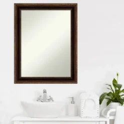 22" X 28" Non-Beveled Corded Bathroom Wall Mirror Bronze - Amanti Art -Amanti Art GUEST ae0c469a 53b8 467f 8de9 a53cbf23f57a