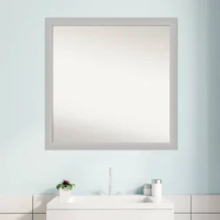29" X 29" Non-Beveled Low Luster Wood Bathroom Wall Mirror Silver - Amanti Art -Amanti Art GUEST aead38db 3a06 4110 b0f4 0eadfc52d71f