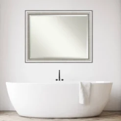 45" X 35" Salon Framed Bathroom Vanity Wall Mirror Silver - Amanti Art -Amanti Art GUEST aee01f8a df36 4704 a764 563e1943fa1f